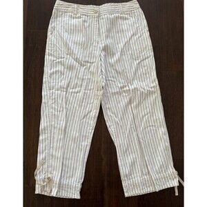 Kim Rogers Pants Women's 10 ankle cropped laced Casual cream striped 100% cotton